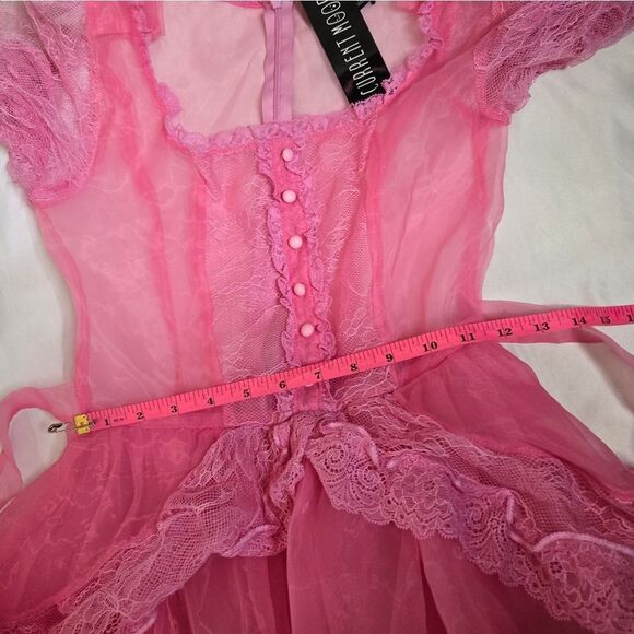NEW Dolls Kill pink sheer lace kawaii‎ Pretty Imperfect tiered maxi dress gown S - Picture 7 of 10